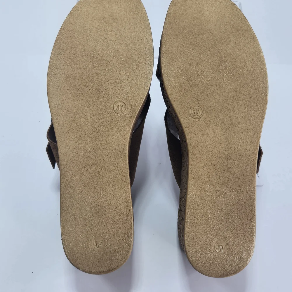 Lottini Camel Suede Crisscross Cork Platform Wedge Sandals Size EU 37 US 6